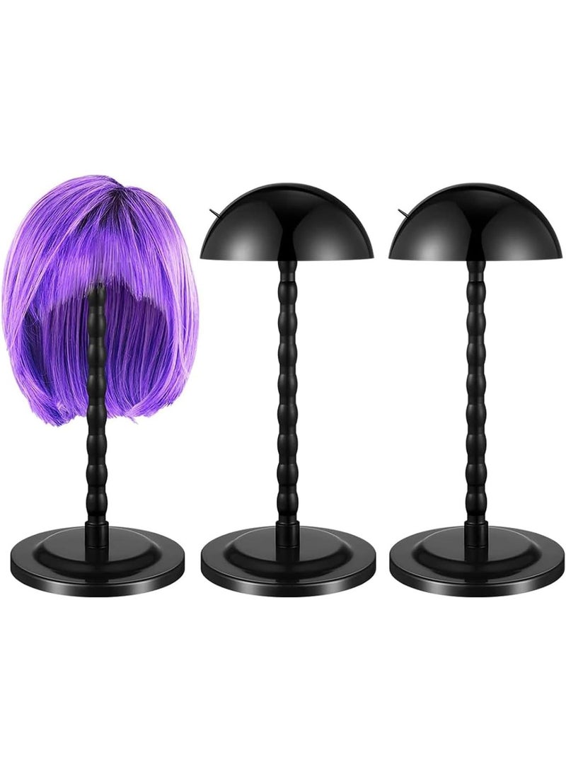 ChicAbode 3 Pieces Wig Holder, Head Stand For Styling, 13.8 Inch Wigs Portable Hat Display Travel Holder Multiple Practice Diy Non Slip Stable (Black) - Image 1